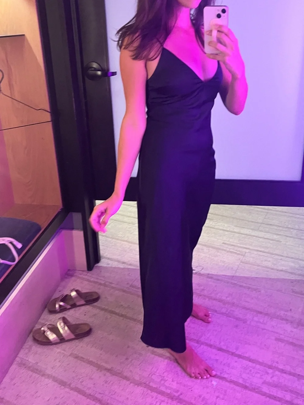 Abercrombie & Fitch Black Satin Slip Dress with Thin Straps